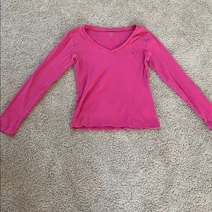 Pink Tommy Hilfiger v-neck long sleeve shirt